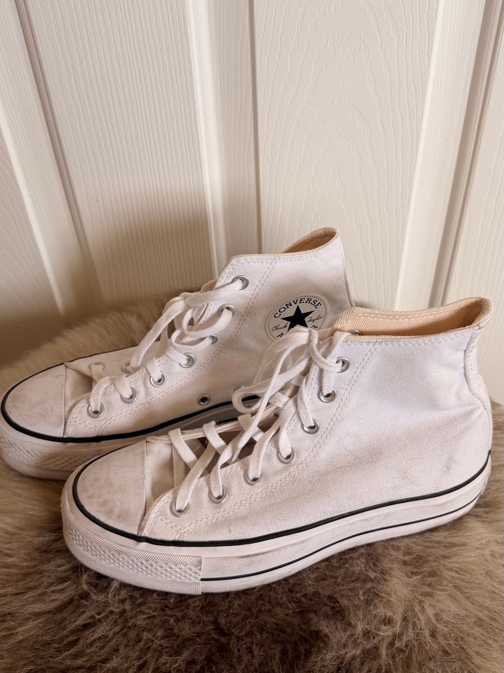 Converse White High Top Platform Canvas Sneakers